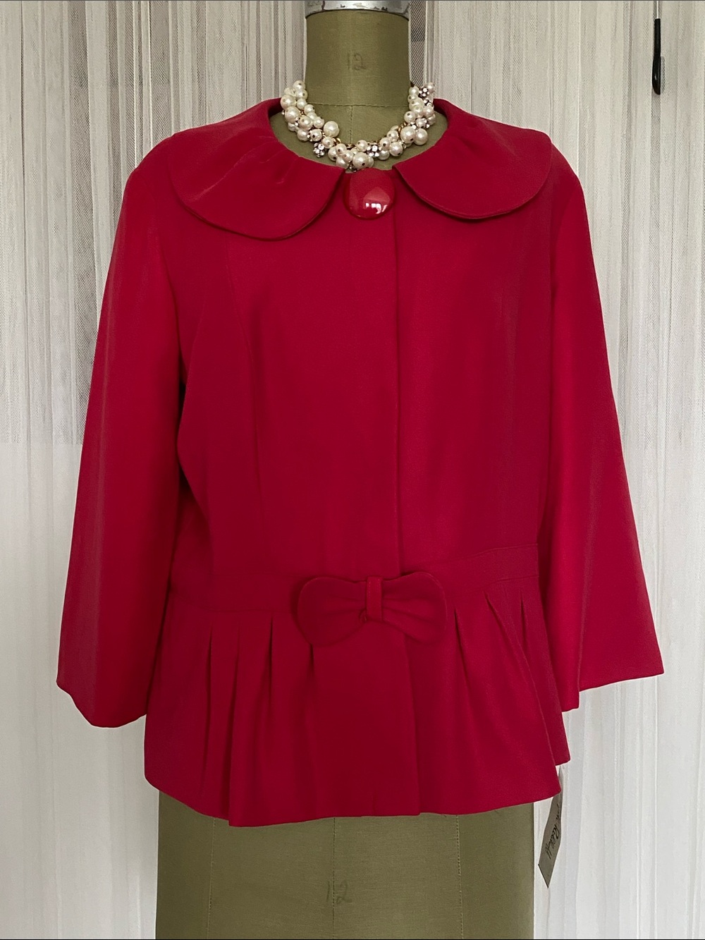 Joseph Ribkoff Pink Peplum Blazer with Bow Accent Peter Pan Collar Lrg Button 16